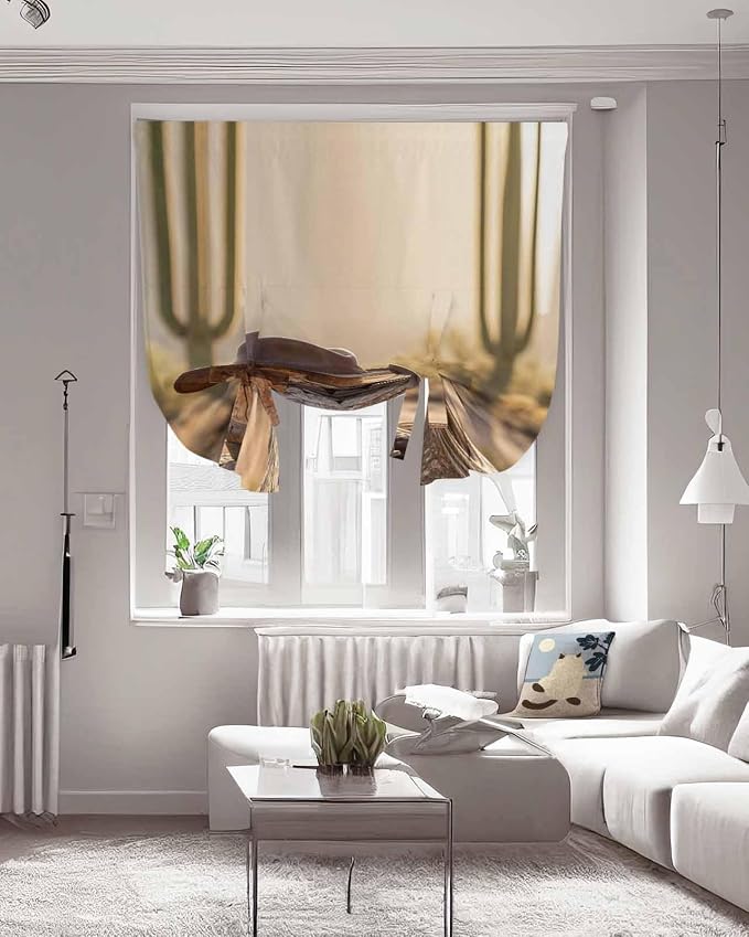 Tie Up Curtains for Windows, Cowboy Western Adjustable Balloon Nature Linen - Image 3