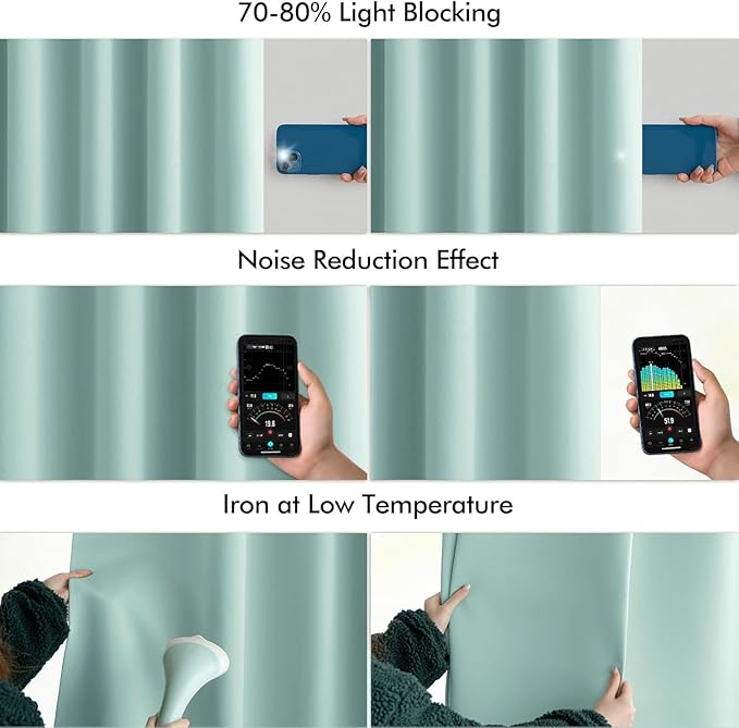 MIULEE Aqua Back Tab Blackout Curtains 63 Inch Length 2 Panels Set for Living Room Bedroom Privacy, Rod Pocket/Pinch Pleat Thermal Insulated Room Darkening Pleated Light Blocking Drapes
