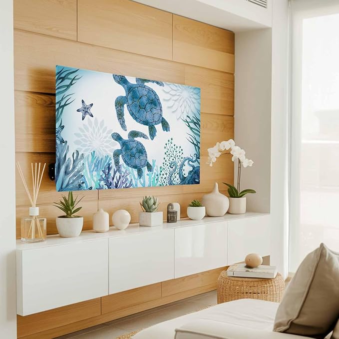 Blue Sea ​​turtle Coral Seagrass Sea Nuts Indoor TV Cover, Elastic TV Screen - Image 2