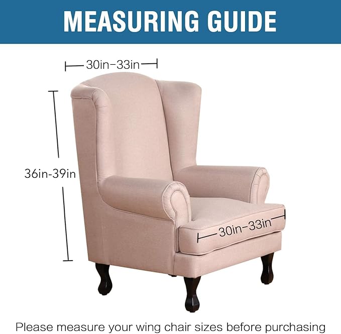H.VERSAILTEX Wingback Chair Covers Velvet Plush Wing Chair Slipcover 1 Piece High Stretch Wing Back Chair Slipcovers Sofa Cover Furniture Cover with Elastic Bottom, Navy