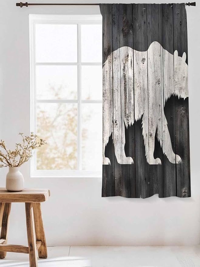 Sheer Curtains 63 Inch Length, Farmhouse Country Rustic Wooden Grain Privacy - Image 3