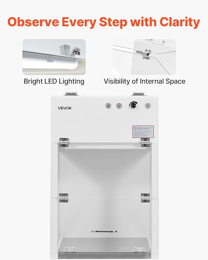 VEVOR Laminar Flow Hood, 20.08 x 20.47 x 23.62 inch Working Area Portable Clean - Image 5