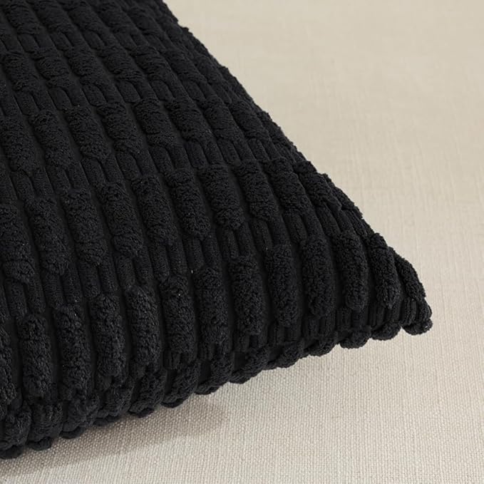 Fancy Homi 4 Packs Boho Black Decorative Throw Pillow Covers 26x26 Inch for Living Room Couch Bed Sofa, Rustic Modern Farmhouse Home Decor, Soft Plush Corduroy Cute Square Cushion Case 66x66 cm
