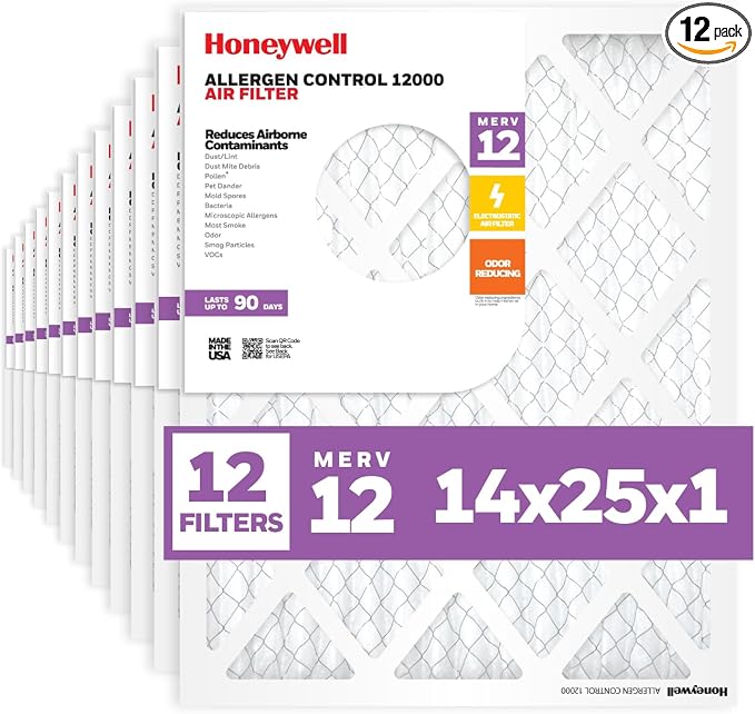 Honeywell 14x25x1 MERV 12 Electrostatic Pleated HVAC AC Furnace Air Filter | by HoneywellAirComfort