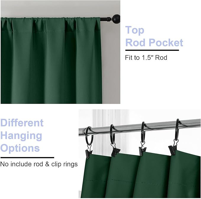 Simplebrand Ava Ever Green Blackout Curtains for Bedroom 84 Inch Length 2 Panels Set, Solid Thermal Insulated Privacy Living Room Window Treatment Curtains Blackout Drapes, W50 x L84 Inch, Ever Green