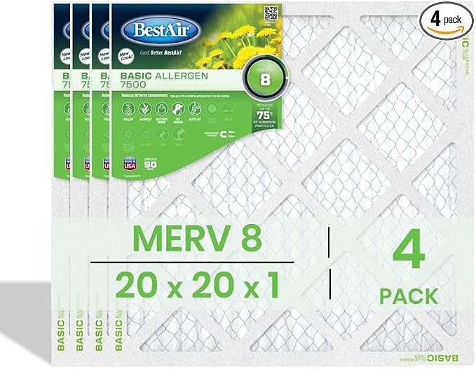BestAir 20x20x1 Air Filter | MERV 8 Basic Allergen 7500 HVAC AC Furnace Filter by FreudenbergFiltrationTechnologies