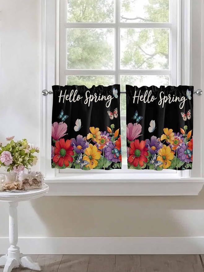 Spring Flowers Half Window Curtains 24 Inches Long, Watercolor Country Colorful - Image 7