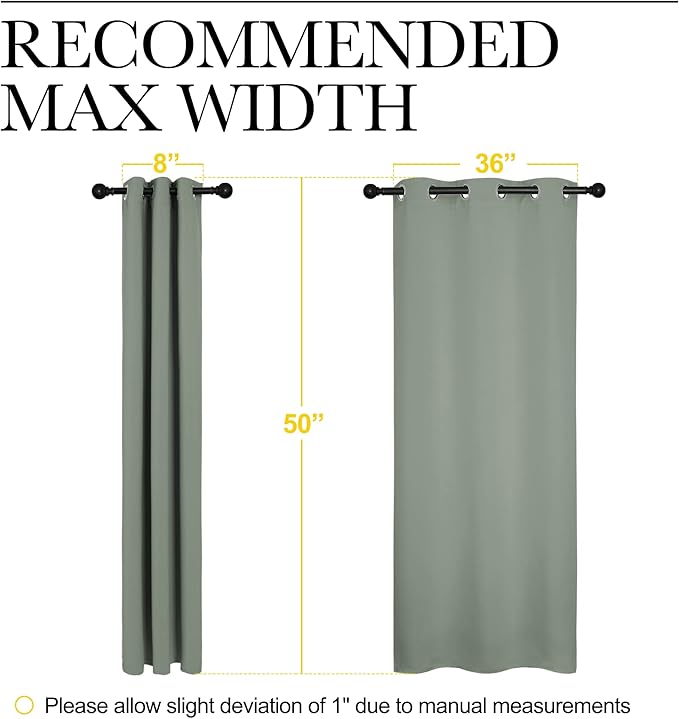 NICETOWN Greyish Green Room Darkening Curtains for Kitchen, Window Treatment Thermal Insulated Solid Grommet Room Darkening Curtains/Drapes for Bedroom (Set of 2, 42 inches Wide by 50 inches Long)