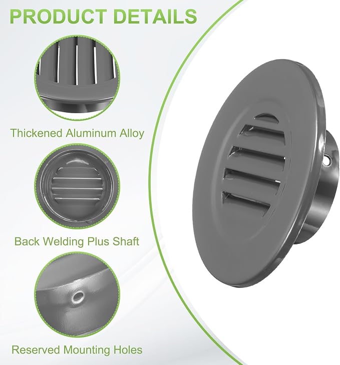 PATIKIL 3" Round Air Vent, Louver Grille Cover Aluminum Alloy Soffit Vent HVAC - Image 3