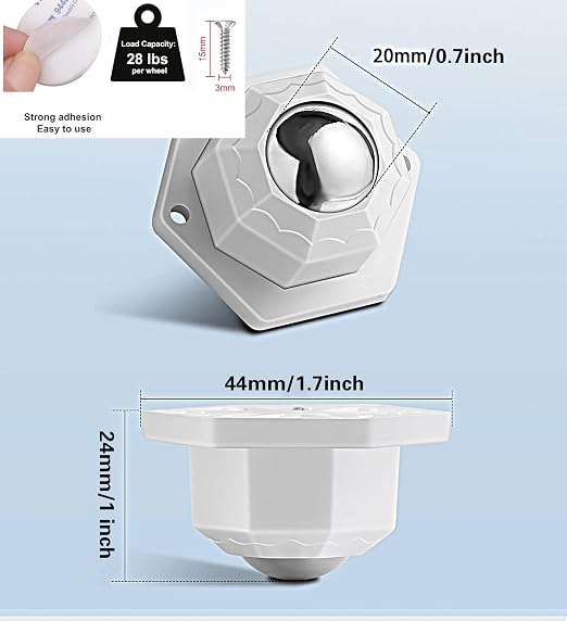 12 Pack Self Adhesive Caster Wheels, Swivel Wheels - Image 4