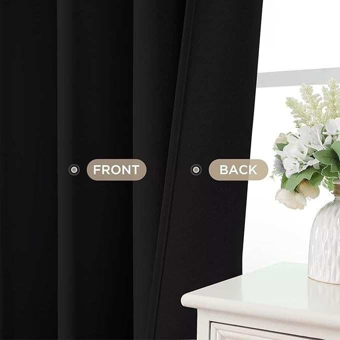 Joydeco Blackout Curtains 95 Inches Long 2 Panels Set, Thermal Insulated Long Curtains& Drapes 2 Burg, Room Darkening Drapes for Bedroom Living Room (Black, W37 x L95 Inch)