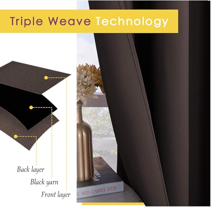 NICETOWN Blackout Window Curtains 70" L, 2 Panels, 34 inch, Toffee Brown, Grommet Top Room Darkening Thermal Insulated Vertical Window Drapes Modern for Flat/Apartment