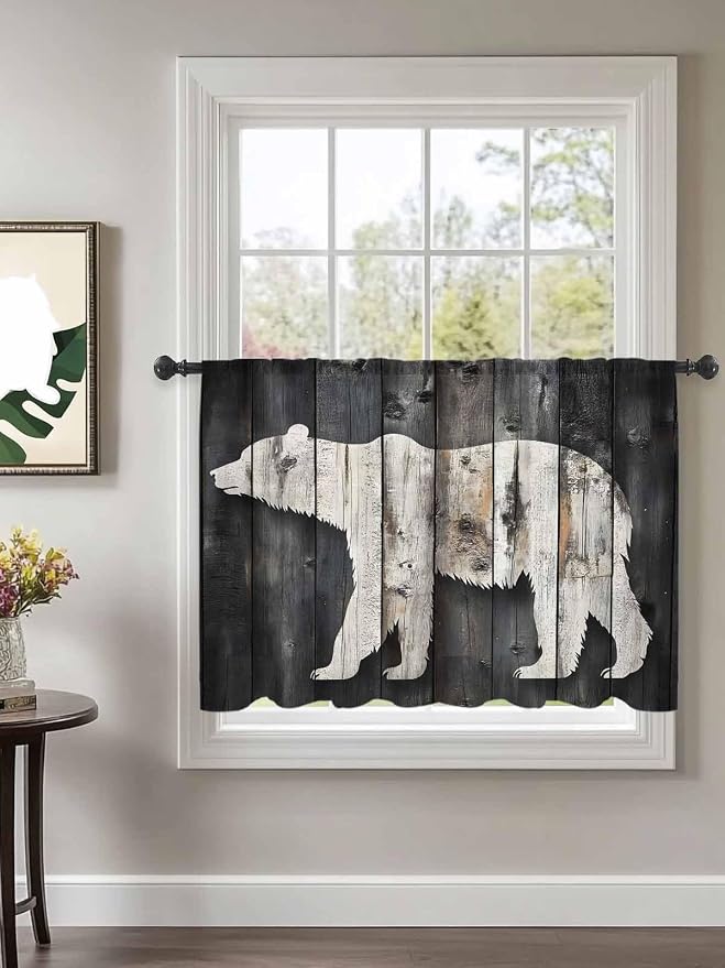 Sheer Curtains 45 Inch Length, Farmhouse Country Vintage Wood Grain Privacy - Image 2