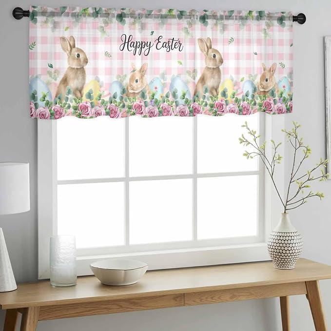 Easter Sheer Valances for Windows 42"x18", Light Filtering Kitchen Curtains - Image 2