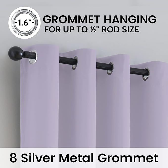 SimpleHome 100% Blackout Curtains for Bedroom,Thermal Insulated Grommet Window Drapes Room Darkening Lilac Curtains for Living Room with Black Back,52 x 63 Inch,2 Panels