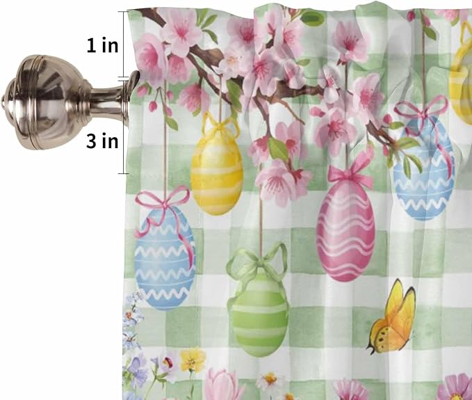 Happy Easter Tier Curtains 45 Inches Long, Spring Bunny Eggs Flower Sage Green - Image 6
