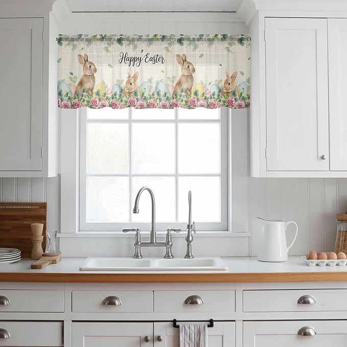 Easter Sheer Valances for Windows 60"x18", Light Filtering Kitchen Curtains - Image 3