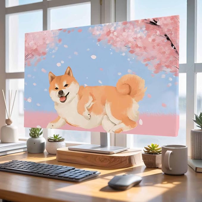 Japanese Cute Akita Dogs Indoor TV Cover, Elastic TV Screen Protector Cherry - Image 4