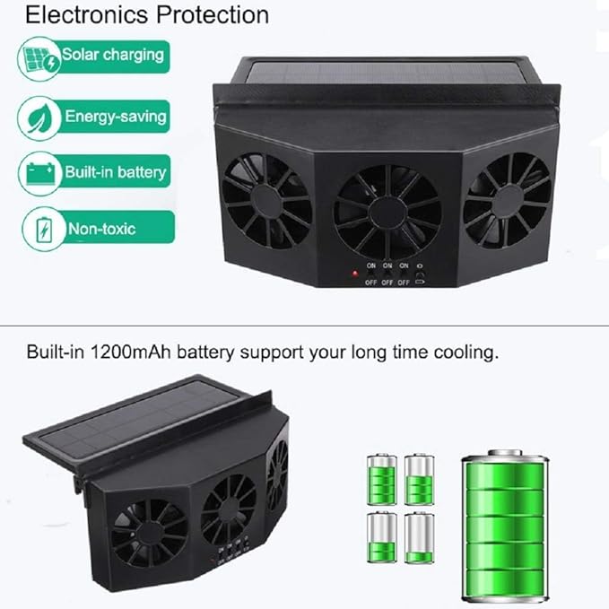 Solar Powered Car Window Exhaust Fan | 3 Fan Car Solar Power Air Vent Radiator - Image 9