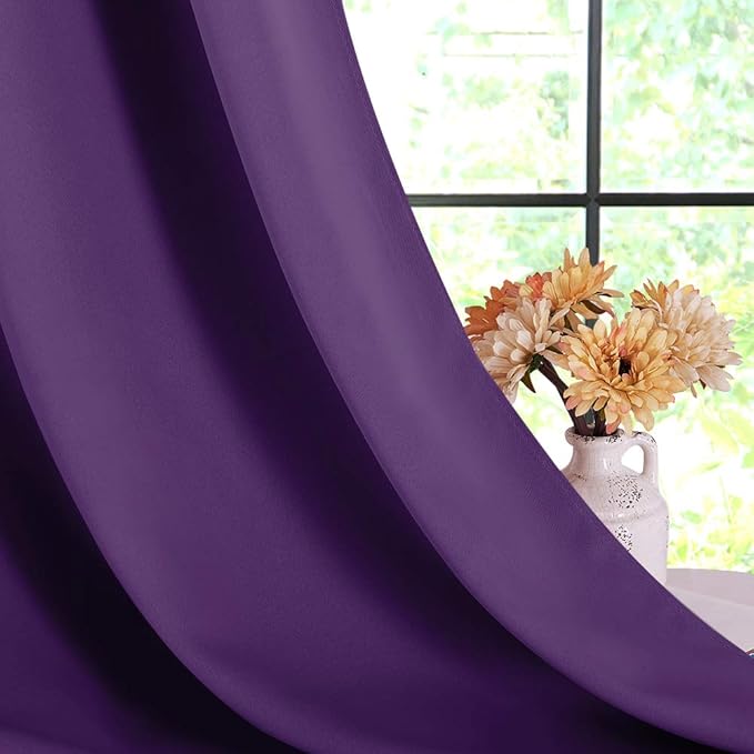 NICETOWN Bedroom Curtains Blackout Drapery Panels, 2 Panels, 70 x 72 inches, Royal Purple, Three Pass Microfiber Thermal Insulated Solid Ring Top Blackout Window Curtains/Drapes