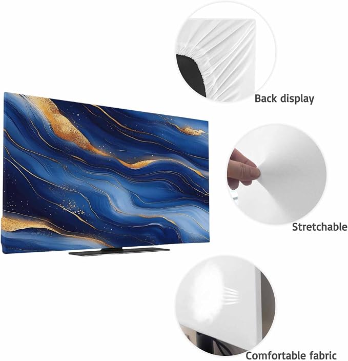 Seamless Abstract Wavy Line Indoor TV Cover, Elastic TV Screen Protector Gold - Image 7
