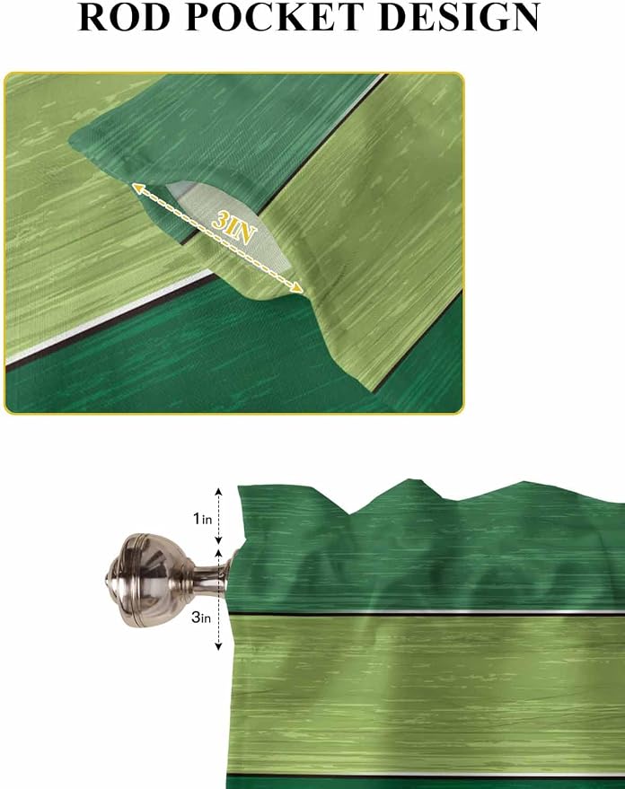 Farm Retro Green Wood Grain Window Valance Curtains, Rustic Wooden Plank - Image 5