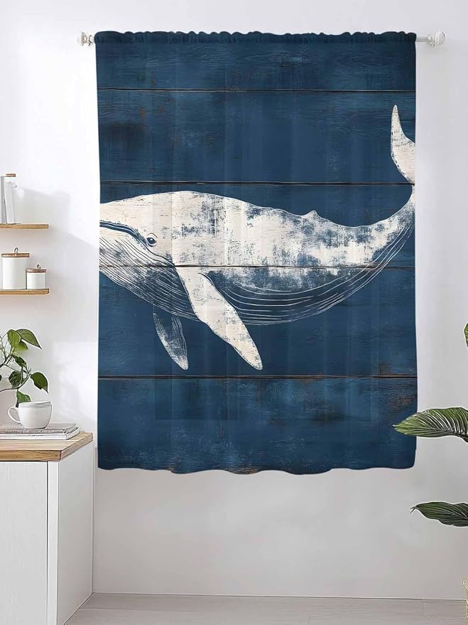 Sheer Curtains 72 Inches Long, Summer Whale Semi Sheer Curtains Light Filtering - Image 2