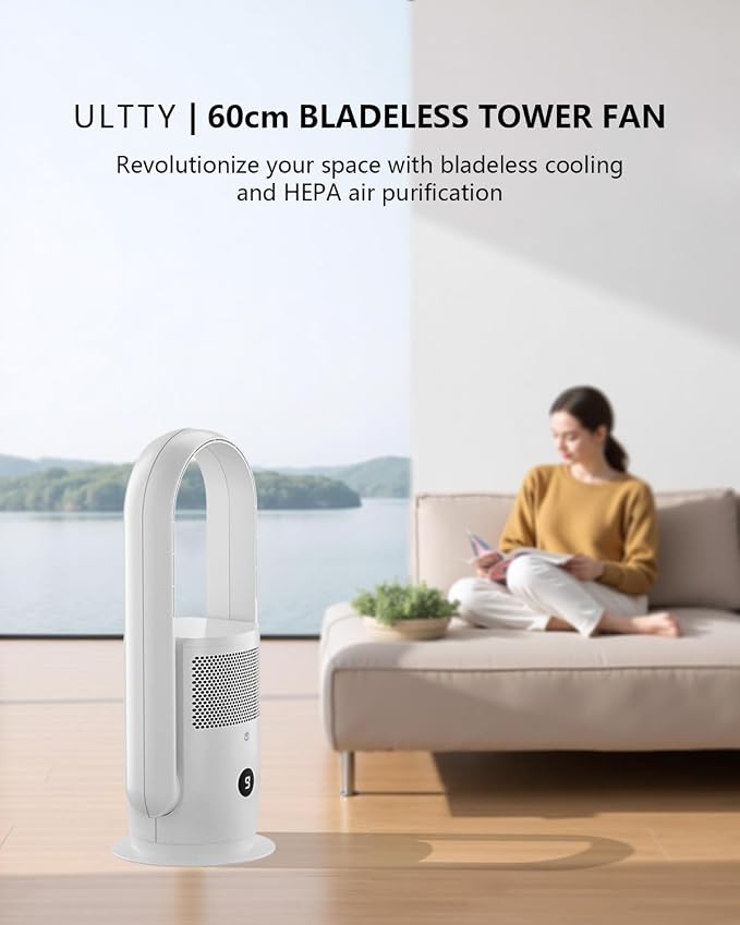ULTTY Bladeless Tower Fan for Bedroom, Ultra Quiet Standing Fan, 9 Speeds 3 - Image 6