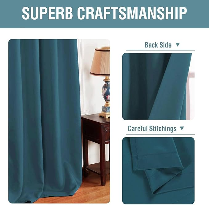 H.VERSAILTEX Blackout Curtain for Living Room Thermal Insulated Window Treatment Curtain Extra Long 84 inch Length Energy Saving Solid Grommet Top Blackout Drape, One Panel, Dark Teal, 52" W x 84" L