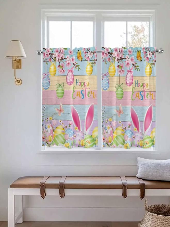 Colorful Easter Kitchen Curtains 54 Inches length, Spring Watercolor Bunny Egg - Image 4