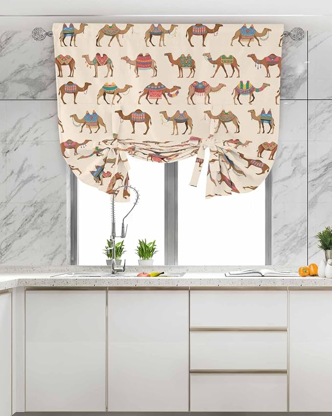 Tie Up Curtains for Windows, Summer Camels Adjustable Balloon Nature Linen - Image 4
