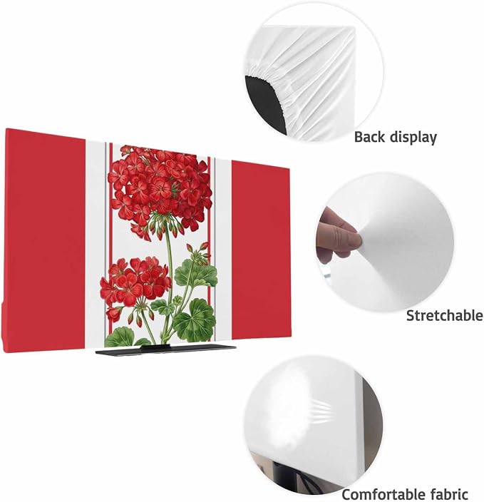 Spring Summer Flowers Geranium Indoor TV Cover, Elastic TV Screen Protector Red - Image 7