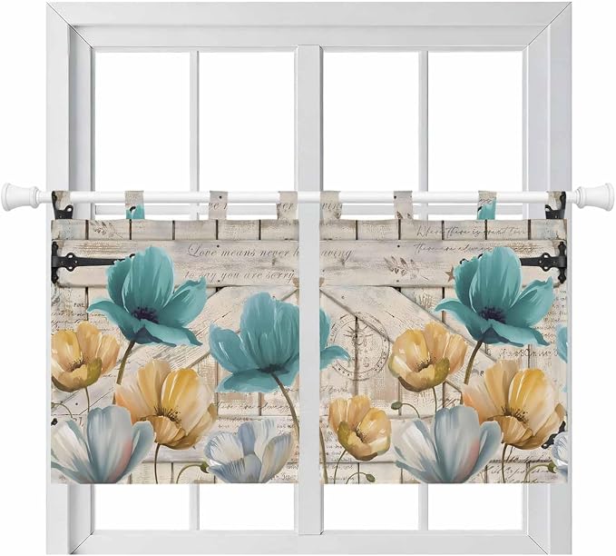 Watercolor Flowers Kitchen Curtains 24 Inch Length, Small Window Curtains Tab by Unknown