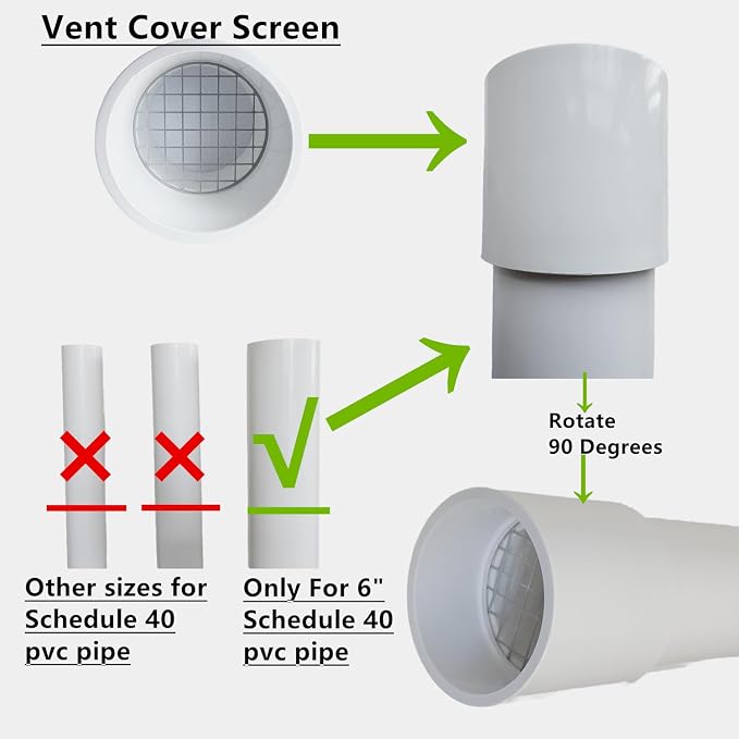 6" PVC Vent Cap with Stainless Steel Screen, 0°Vent Termination Cap - Image 3