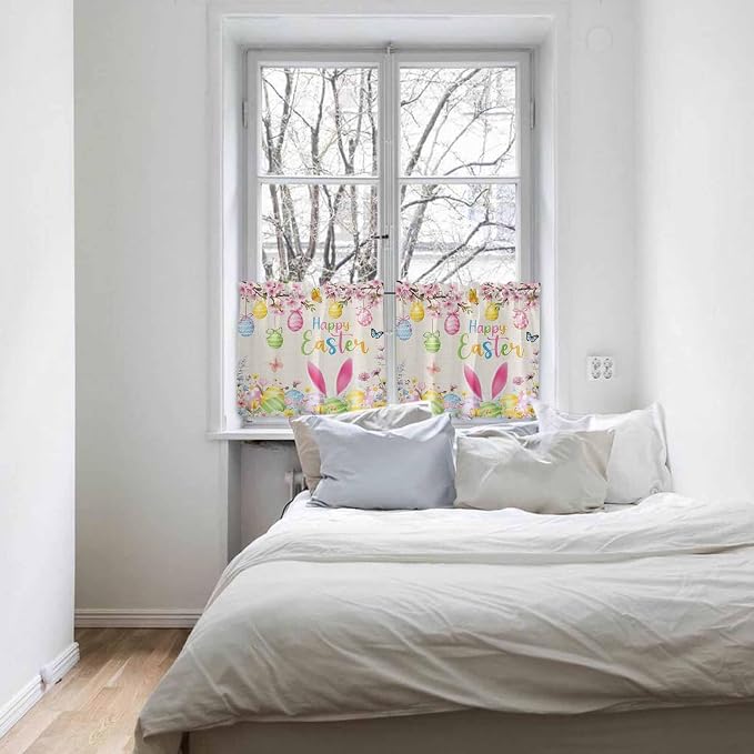 Happy Easter Half Window Curtain 36 Inches Long, Spring Farmhouse Bunny Eggs - Image 5