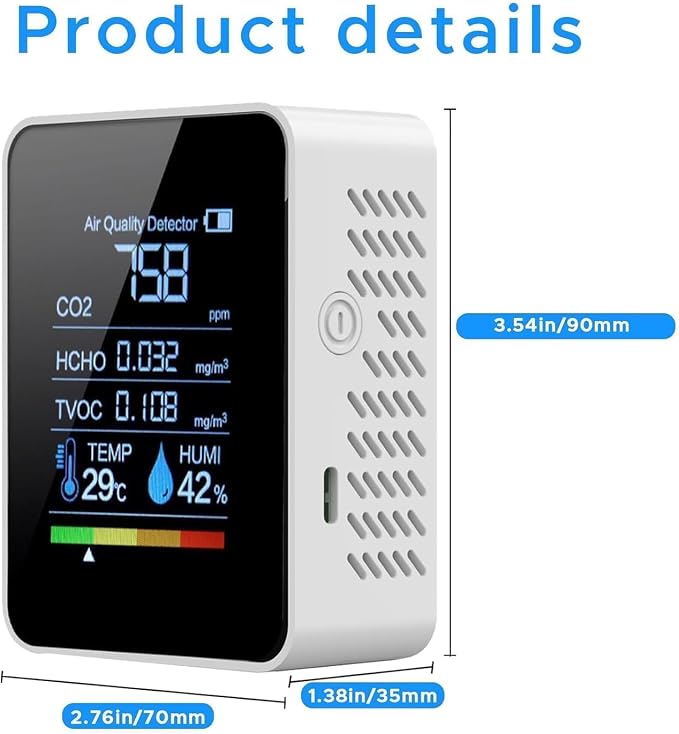 5-in-1 Smart Indoor Air Quality Monitor Real-Time CO2, Temp & Humidity on Color - Image 9
