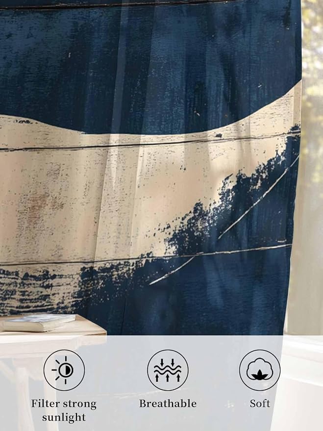 Sheer Curtains 54 Inch Length, Ocean Whale Blue Semi Sheer Curtains Light - Image 6