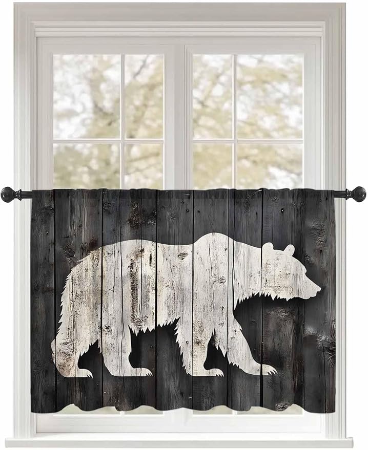 Sheer Curtains 54 Inch Length, Farmhouse Country Rustic Wooden Grain Privacy by Unknown