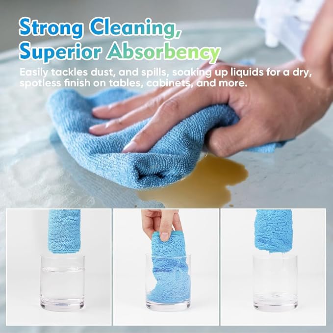 HOMEXCEL Blue Microfiber Cleaning Cloth 20 Pack 11.5 x 11.5 inch Microfiber - Image 5