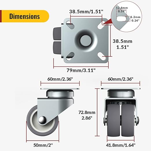 2 inch Swivel Caster Wheels Set of 8 Heavy Duty Casters - Image 3