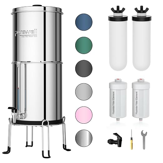 Purewell 8-Stage Gravity Fed Water Filter System, 2.25 Gallon Stainless Steel by Purewell