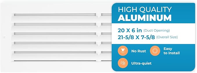 Aluminum 20 x 6 Inch Cold Air Return Vent Cover, Rustproof AC Transfer Grille by Air360