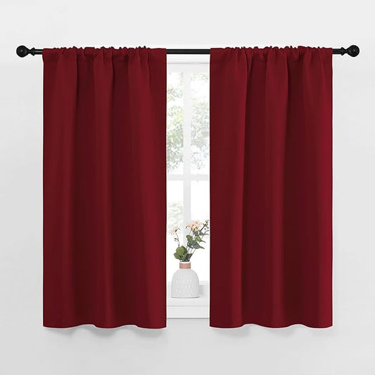 NICETOWN 40inch Curtains for Small Windows, Thermal Insulated Privacy Short Drapes for Kitchen Bathroom (Set of 2, Burgundy Red, 29" Wide)