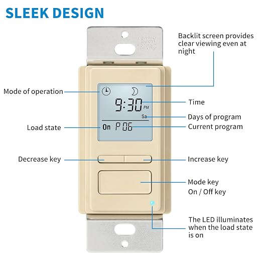 Ortis 7 Day Programmable in-Wall Timer Switch, Sunrise Sunset Timer, Digital - Image 5