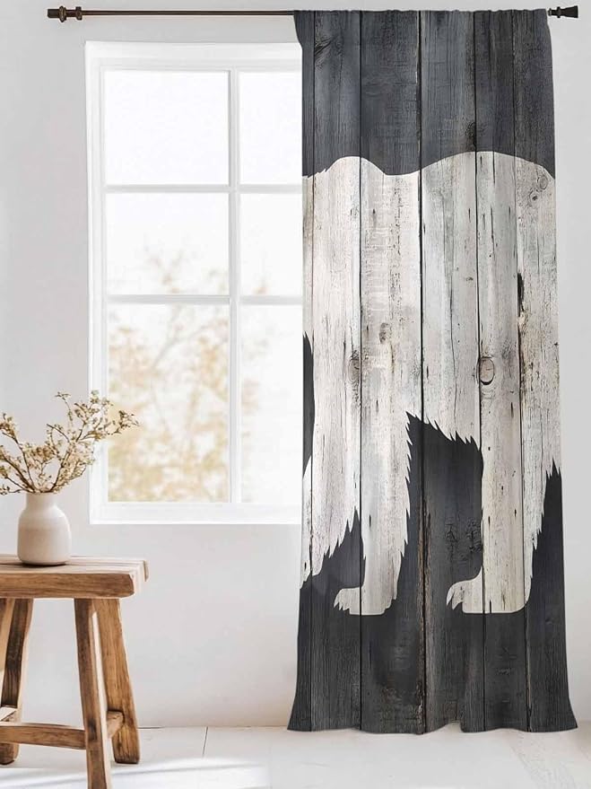 Sheer Curtains 96 Inches Long, Rustic Counrty Vintage Wood Grain Privacy Voile - Image 3