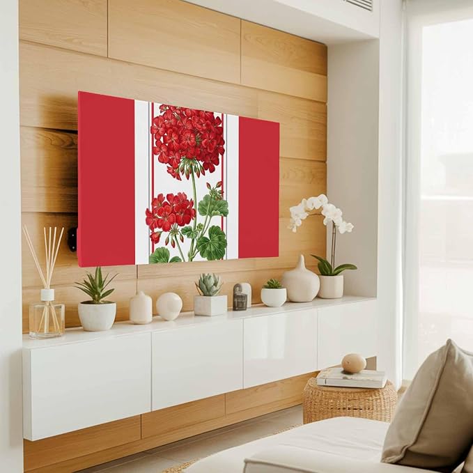 Spring Summer Flowers Geranium Indoor TV Cover, Elastic TV Screen Protector Red - Image 2
