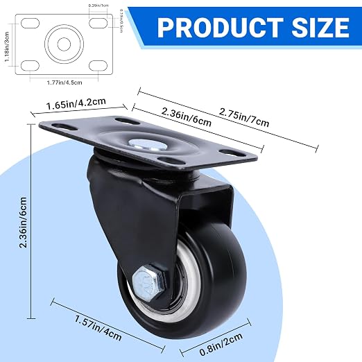 1.5 Inch Fixed and Swivel Casters Set of 4 - Image 3