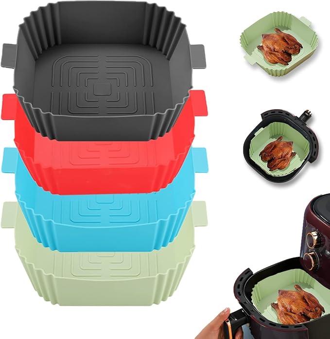 Silicone Air Fryer Liners, LYHOLKEER 4Pcs 7.6inch Square Airfryer Silicone by LYHOLKEER