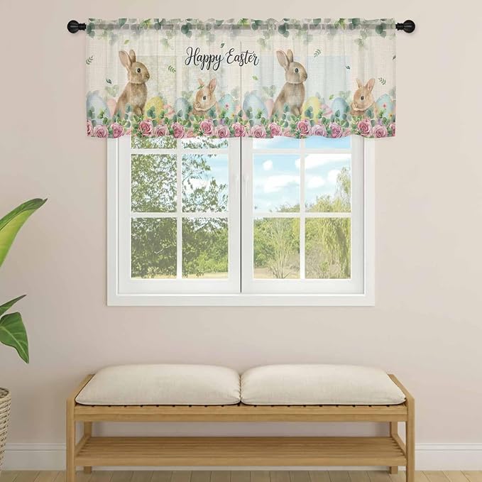Easter Sheer Valances for Windows 60"x18", Light Filtering Kitchen Curtains - Image 4