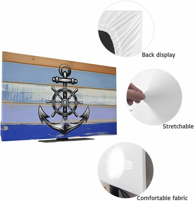 Black Wooden Boards Anchor Indoor TV Cover, Elastic TV Screen Protector Blue - Image 7